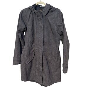 Athleta Rainfall Swing Jacket Grey Plaid Hood Parka Women S Rain Jacket Gorpcore